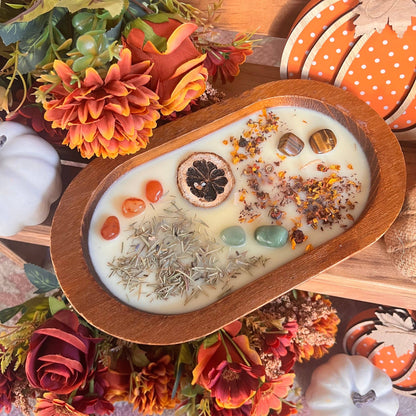 Dough Bowl 3-wick Candle made of Soy Wax with Crystals, farmhouse style