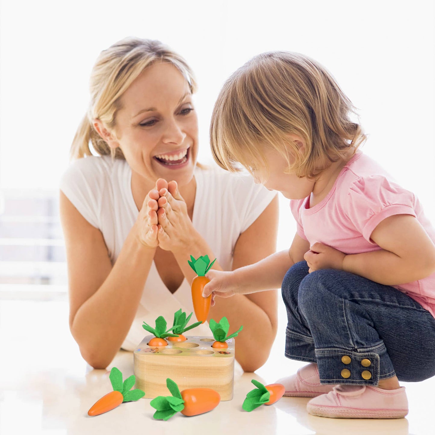 Fun Little Toys - Educational Wooden Toys Carrots Harvest Shape Size Sorting