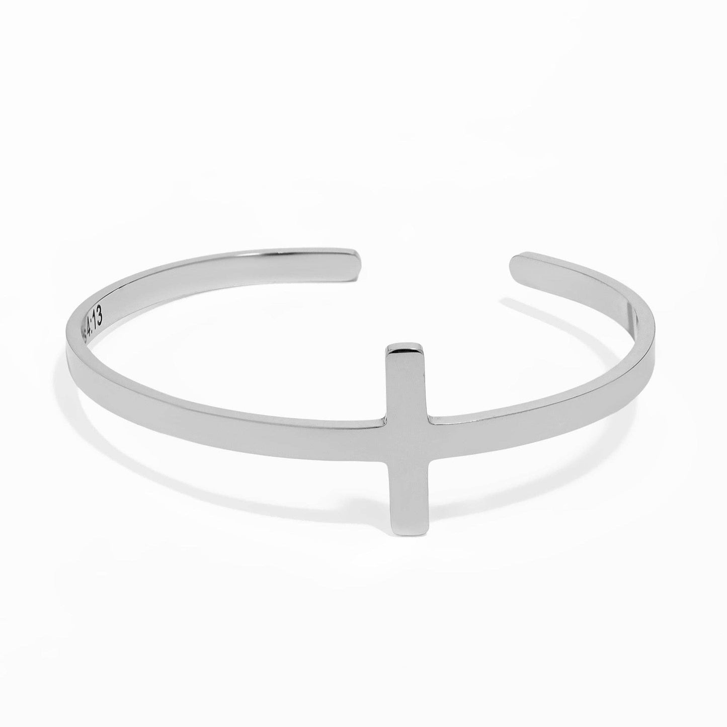 WJW - Stainless Steel Cross Cuff Bracelet with Christian Scripture Philippians 4:13