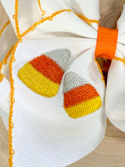 The Hair Bow Company - Candy Corn Embroidered Moonstitch Hair Bow