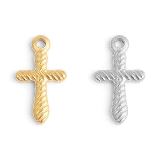 WJW - 18K Gold PVD Stainless Steel Textured Cross Charm