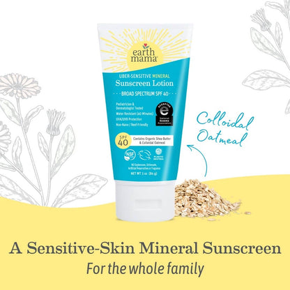 Earth Mama Organics - Uber-Sensitive Mineral Sunscreen Lotion - SPF 40