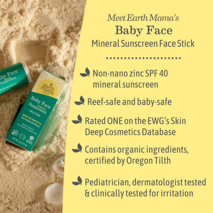Earth Mama Organics - Baby Face Mineral Sunscreen Face Stick - SPF 40