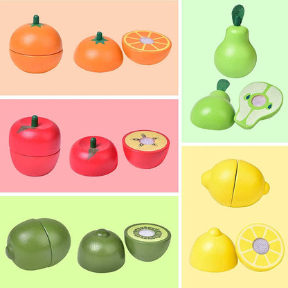Fun Little Toys - 11 Pcs Wooden Pretend-Play Fruit Cutting Set for Kid Toys