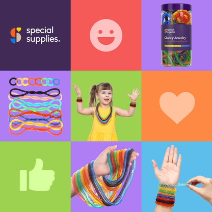 Special Supplies - Special Supplies Chewy Jewelry Sensory Translucent Necklaces and Bracelets, 16 Pack, Soft and Flexible Silicone, Interactive Stress and Anxiety Relief for Kids, Supports ADD, ADHD, Autism