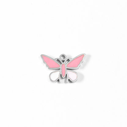 WJW - 18K Gold PVD Stainless Steel Epoxy Pink and White Butterfly Charm / PDL0030