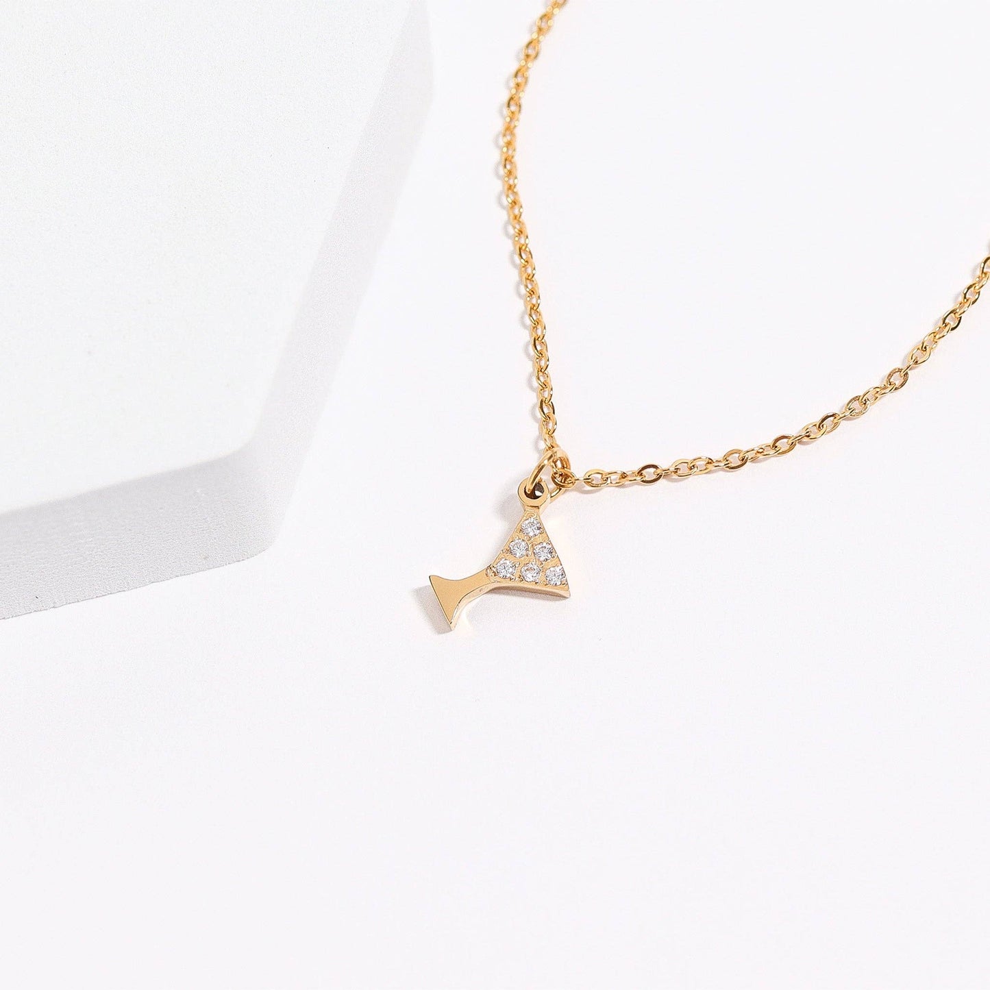 WJW - 18K Gold PVD Stainless Steel CZ Martini Glass Charm