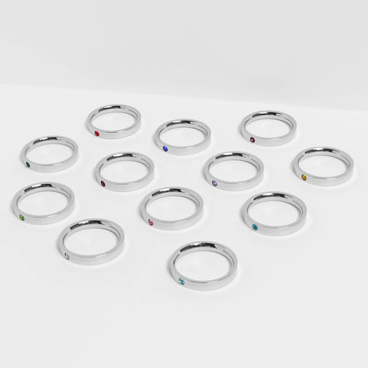 WJW - Stainless Steel Birthstone Engravable Stacking Ring