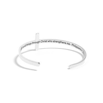WJW - Stainless Steel Cross Cuff Bracelet with Christian Scripture Philippians 4:13