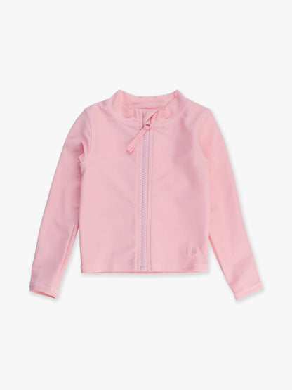 RuffleButts + RuggedButts - Kids Pink Long Sleeve Full Zip Rash Guard
