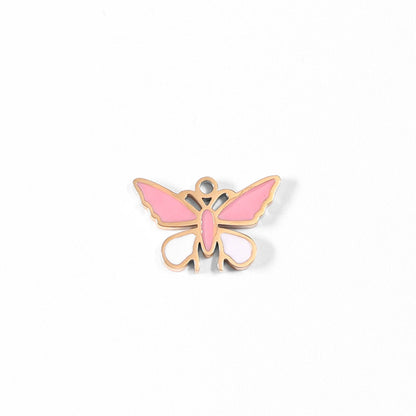 WJW - 18K Gold PVD Stainless Steel Epoxy Pink and White Butterfly Charm / PDL0030