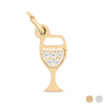 WJW - 18K Gold PVD Stainless Steel CZ Wine Glass Charm