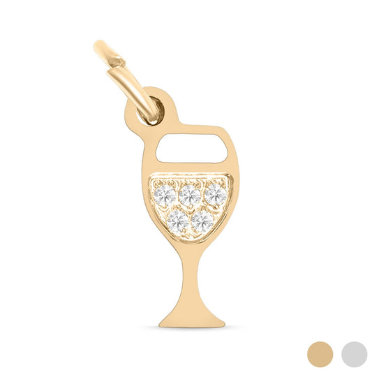 WJW - 18K Gold PVD Stainless Steel CZ Wine Glass Charm