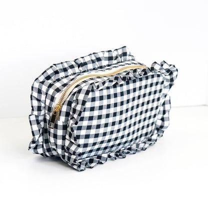 Mugsby - Gingham Ruffle Zipper Pouch Embroidery Friendly Cosmetic Bag