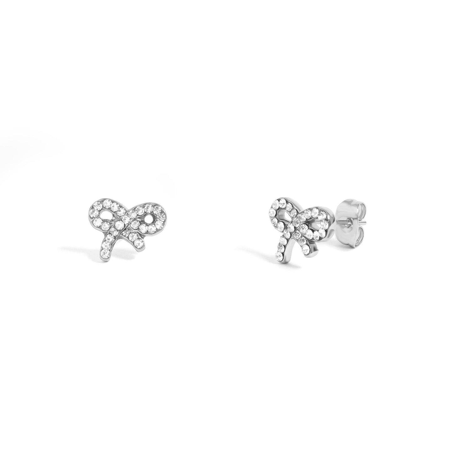 WJW - 18K Gold PVD Stainless Steel CZ Bow Stud Earrings
