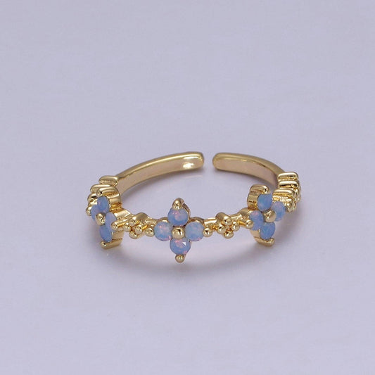 Aim Eternal - Dainty Blue Opal Flower Ring Open Adjustable Gold Filled Band Ring For Minimalist Jewelry O2079