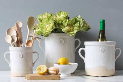 etúHOME - White Artisanal Handthrown Ceramic Utensil Crock w/ Handles