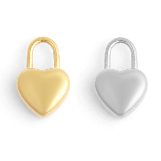 WJW - 18K Gold PVD Stainless Steel Heart Padlock Charm