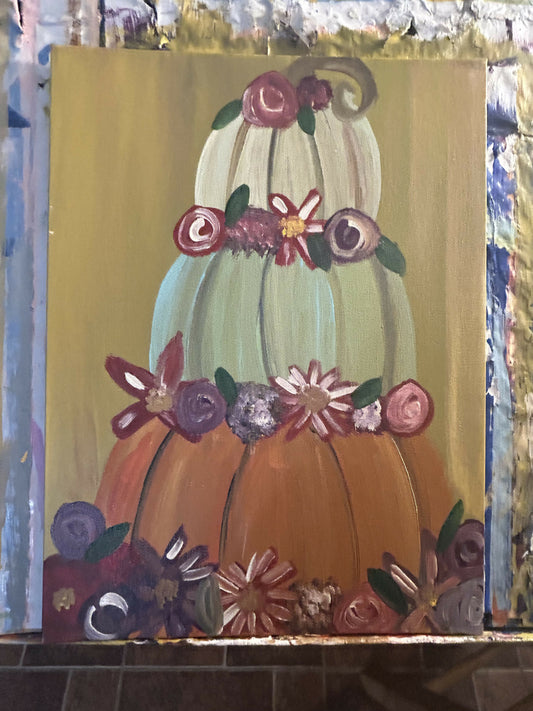 Floral Pumpkin Stack Cancas Painting