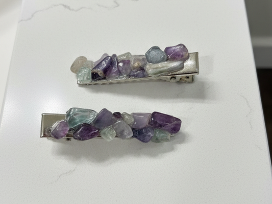 rainbow flourite metal hair clips