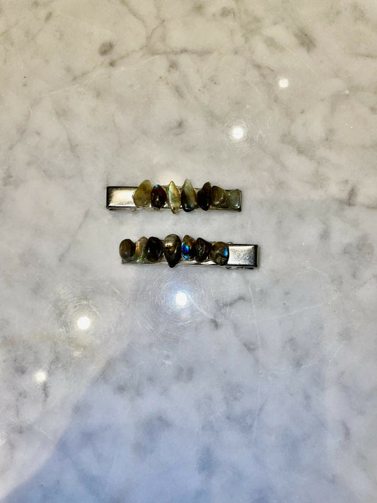 labradorite metal hair clips